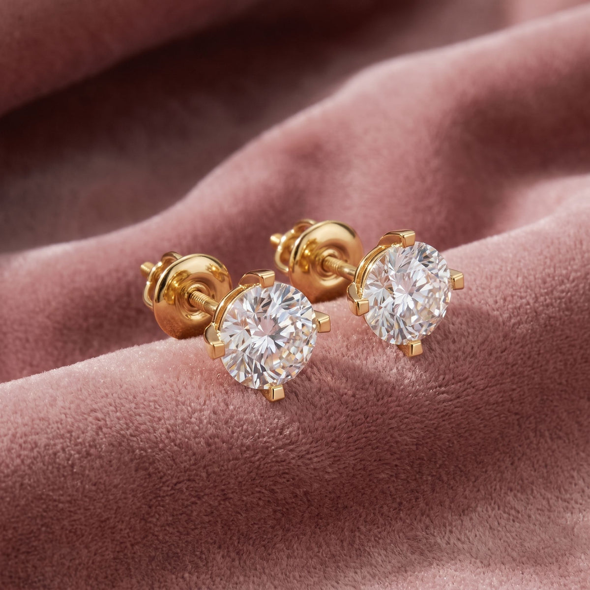 18K Solitaire Diamond Stud Earrings — AI cloth, in-house