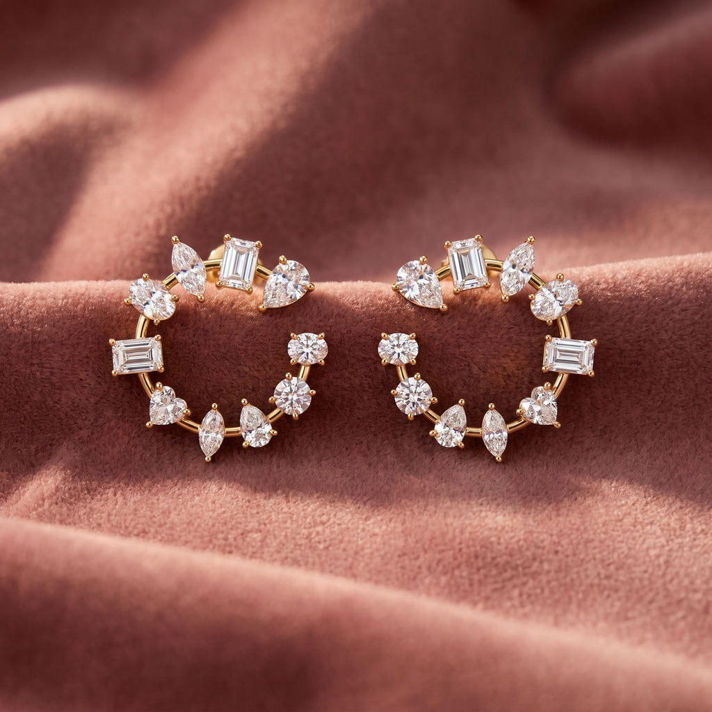 18K Mixed Shape Diamond Earrings — AI cloth, in-house