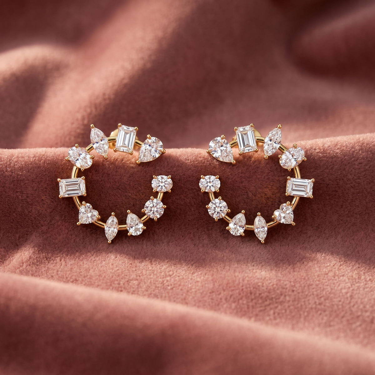 18K Mixed Shape Diamond Earrings — AI cloth, in-house