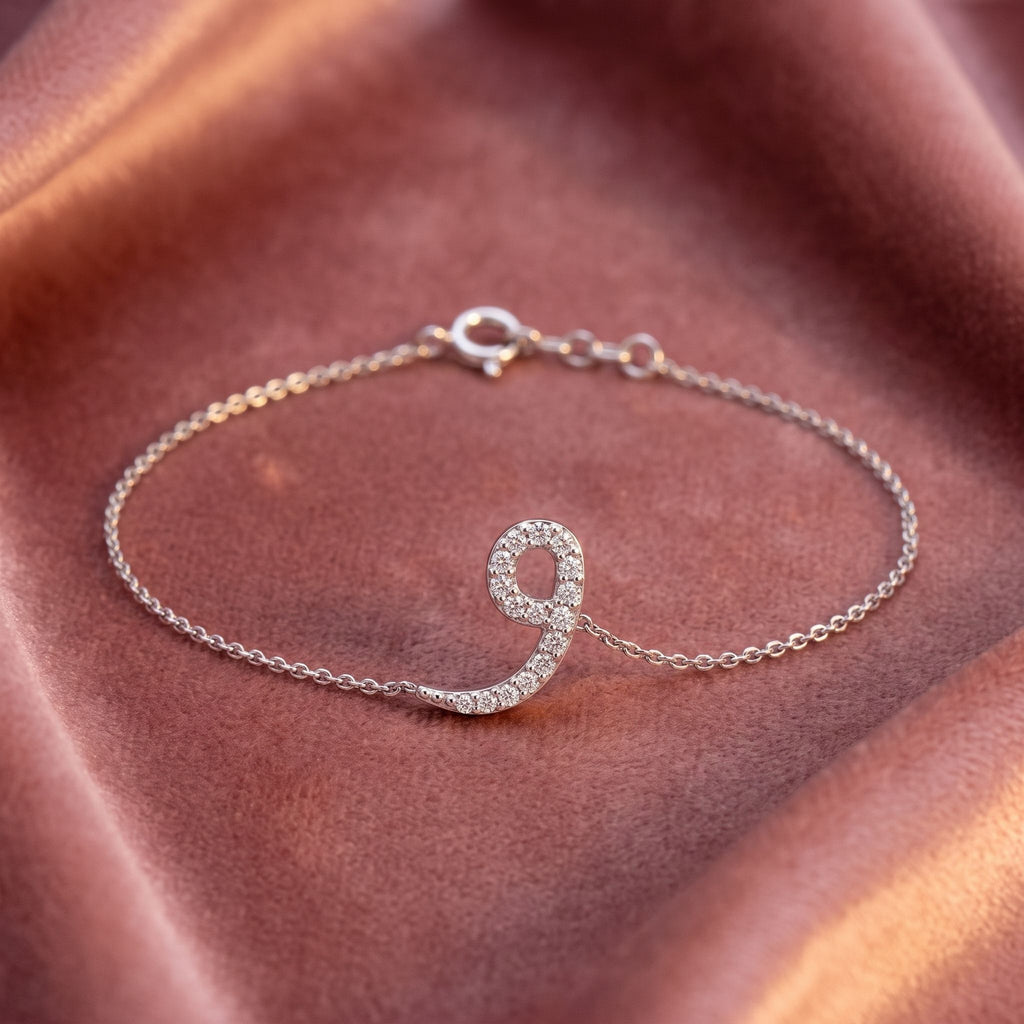 18K Arabic Alphabet Round Diamond Bracelet — AI cloth, in-house