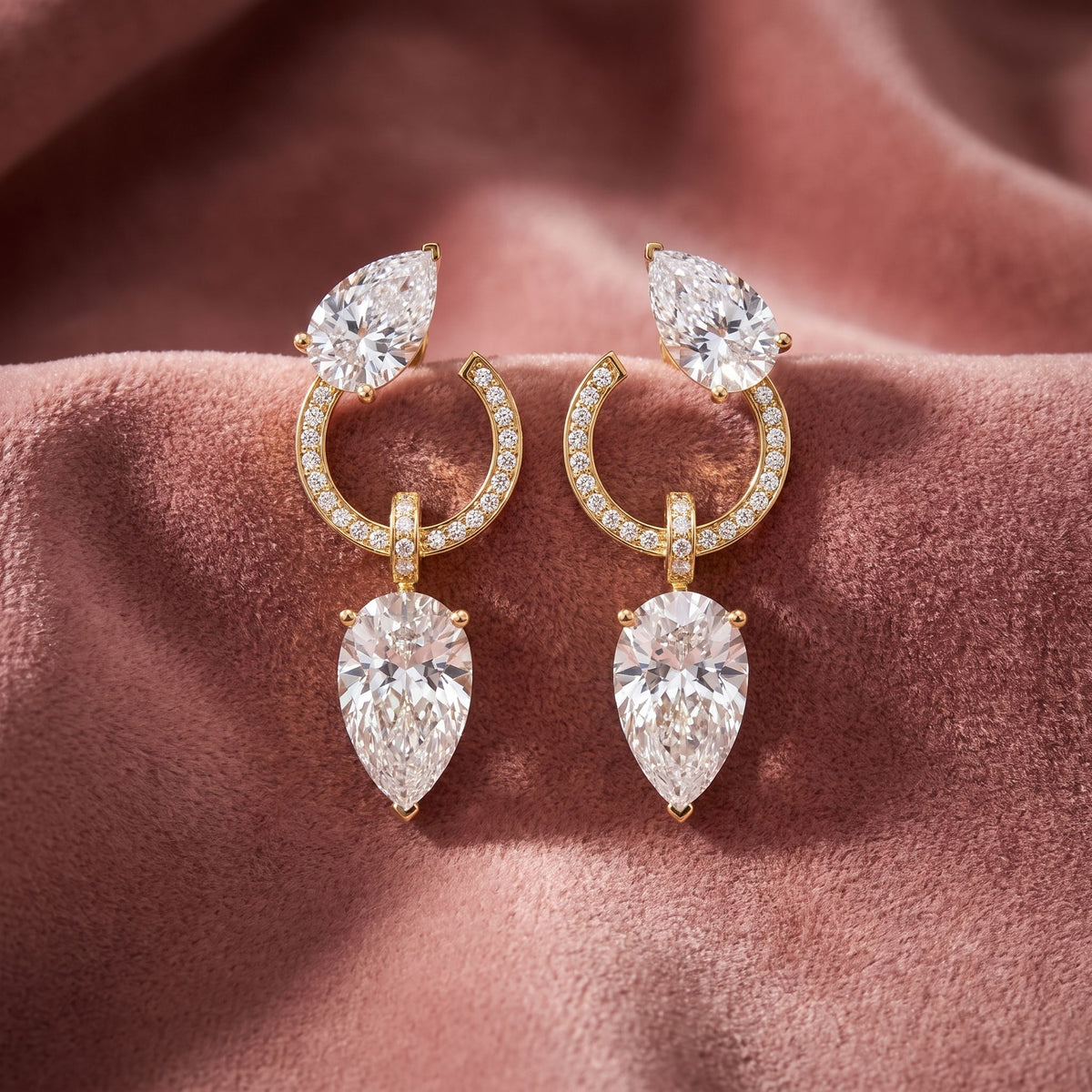 18K Pear Diamond Drop Earrings — AI cloth, in-house