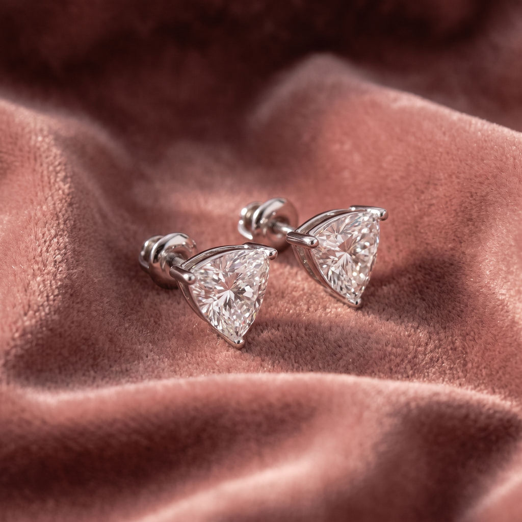 18K Trillion Solitaire Diamond Earrings — AI cloth, in-house
