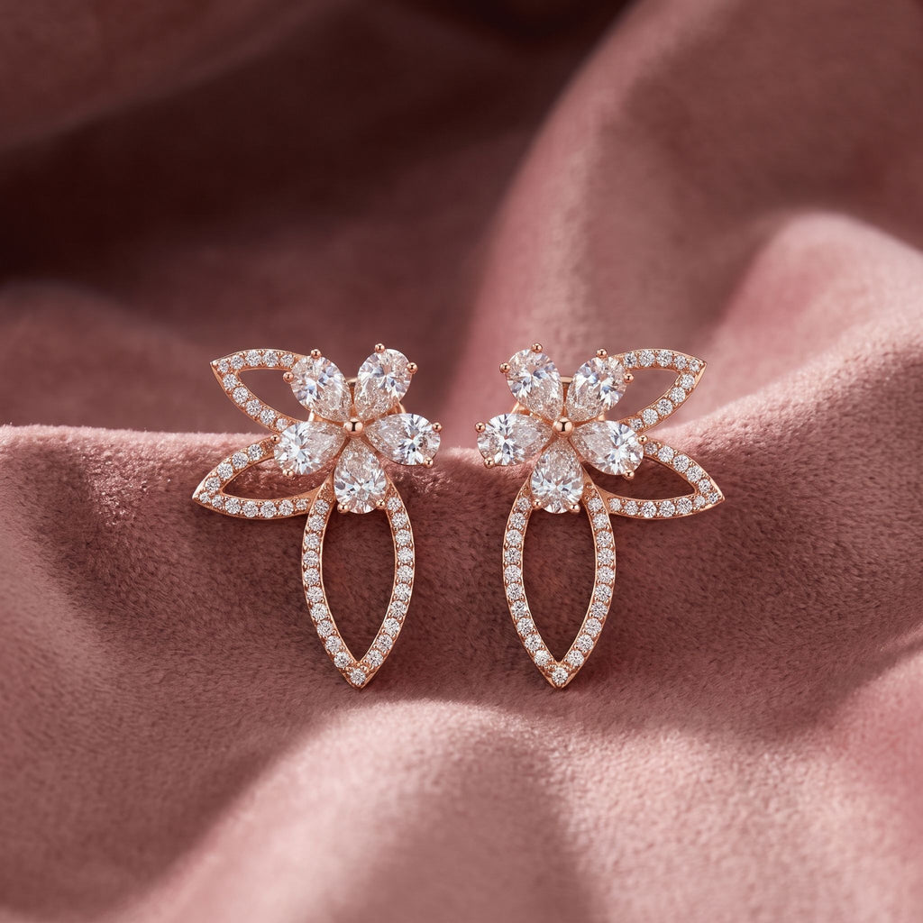 18K Floral Round Diamond Earrings — AI cloth, in-house
