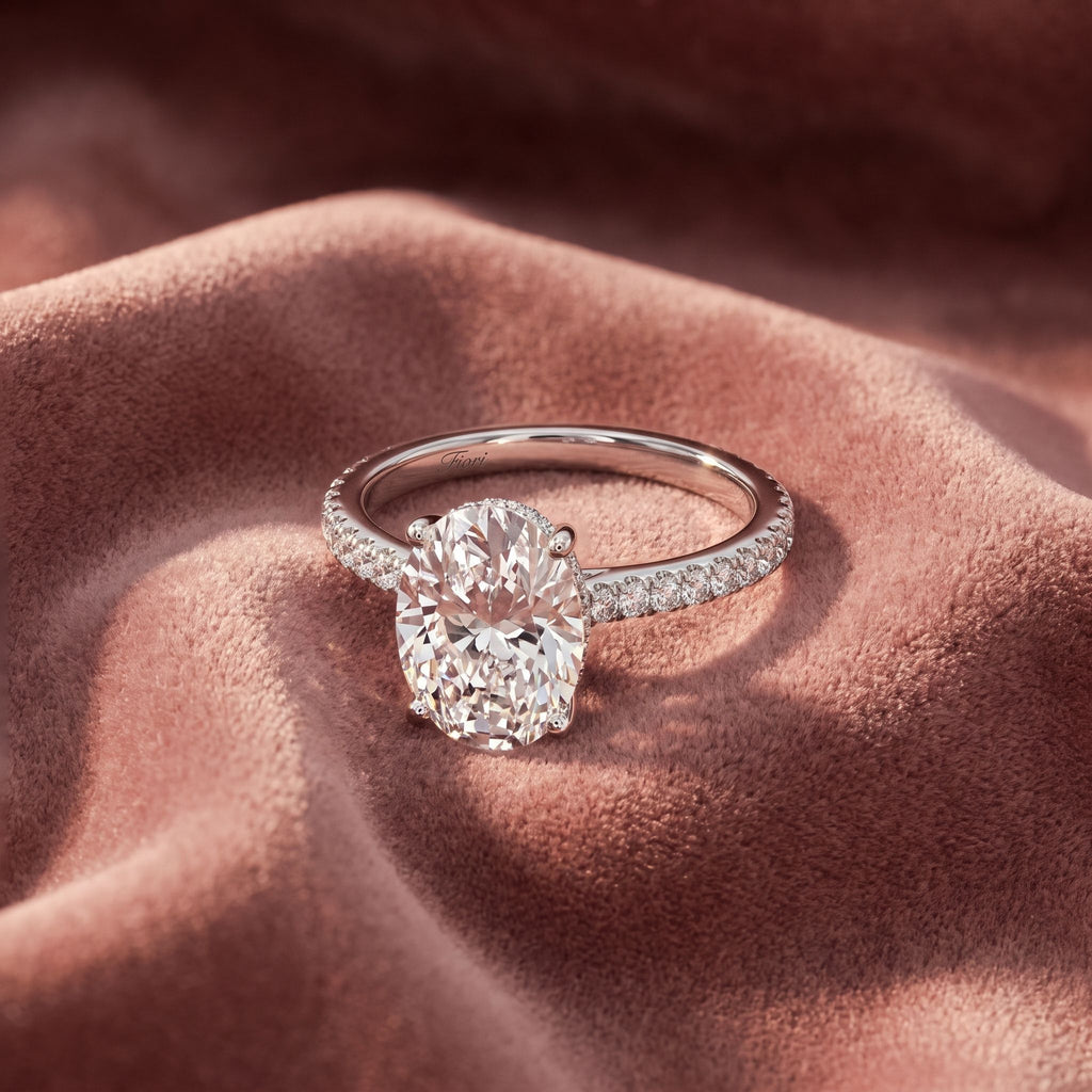 18K Shoulder Set Oval Diamond Engagement Ring — AI cloth, in-house