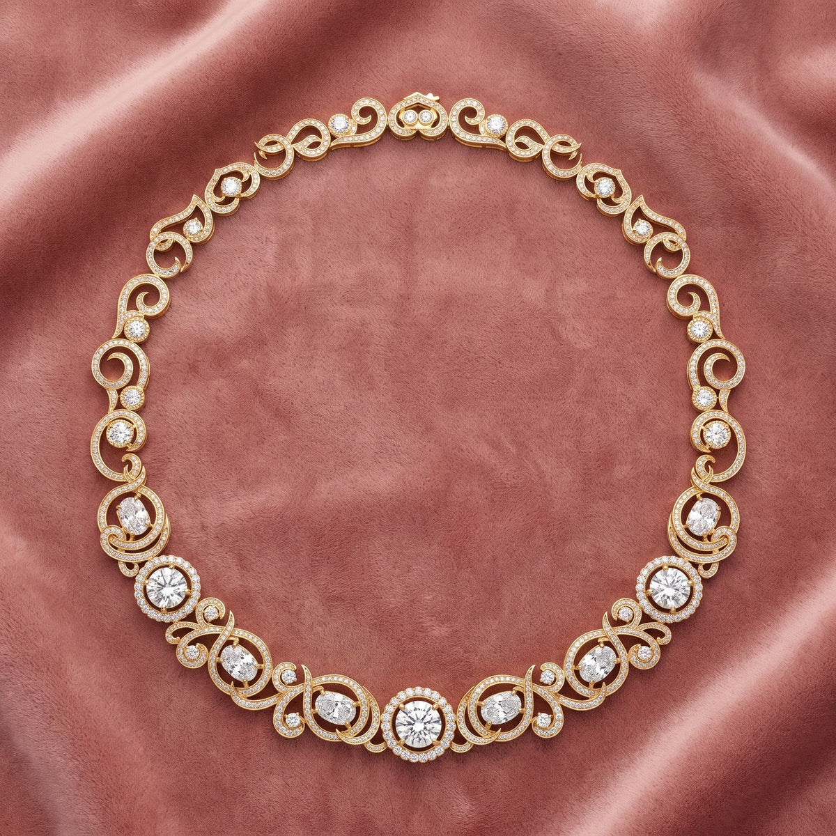 18K Round Brilliant Tennis Diamond Necklace — AI cloth, in-house