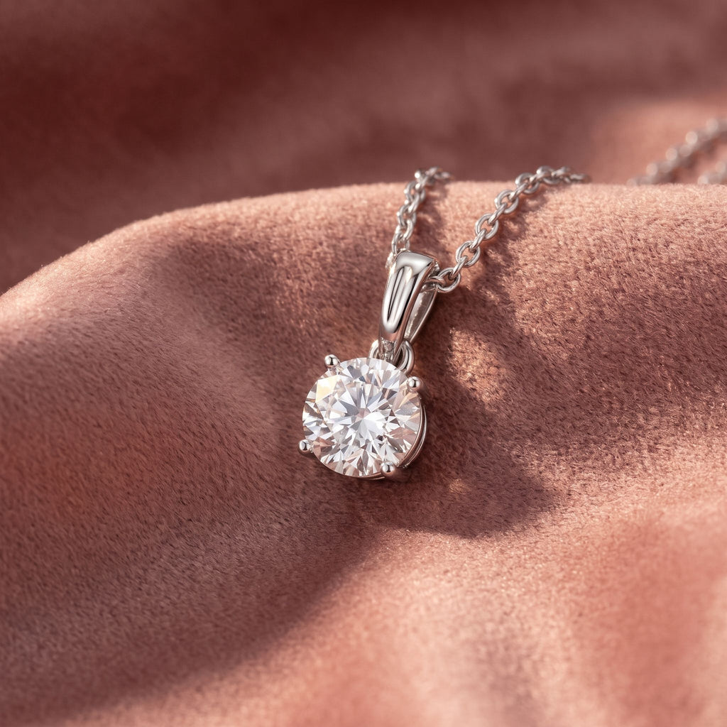 14K Solitaire Round Diamond Pendant — AI cloth, in-house