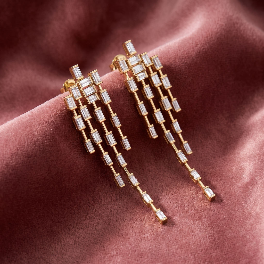 18K Baguette Diamond Drop Earrings — AI cloth, in-house