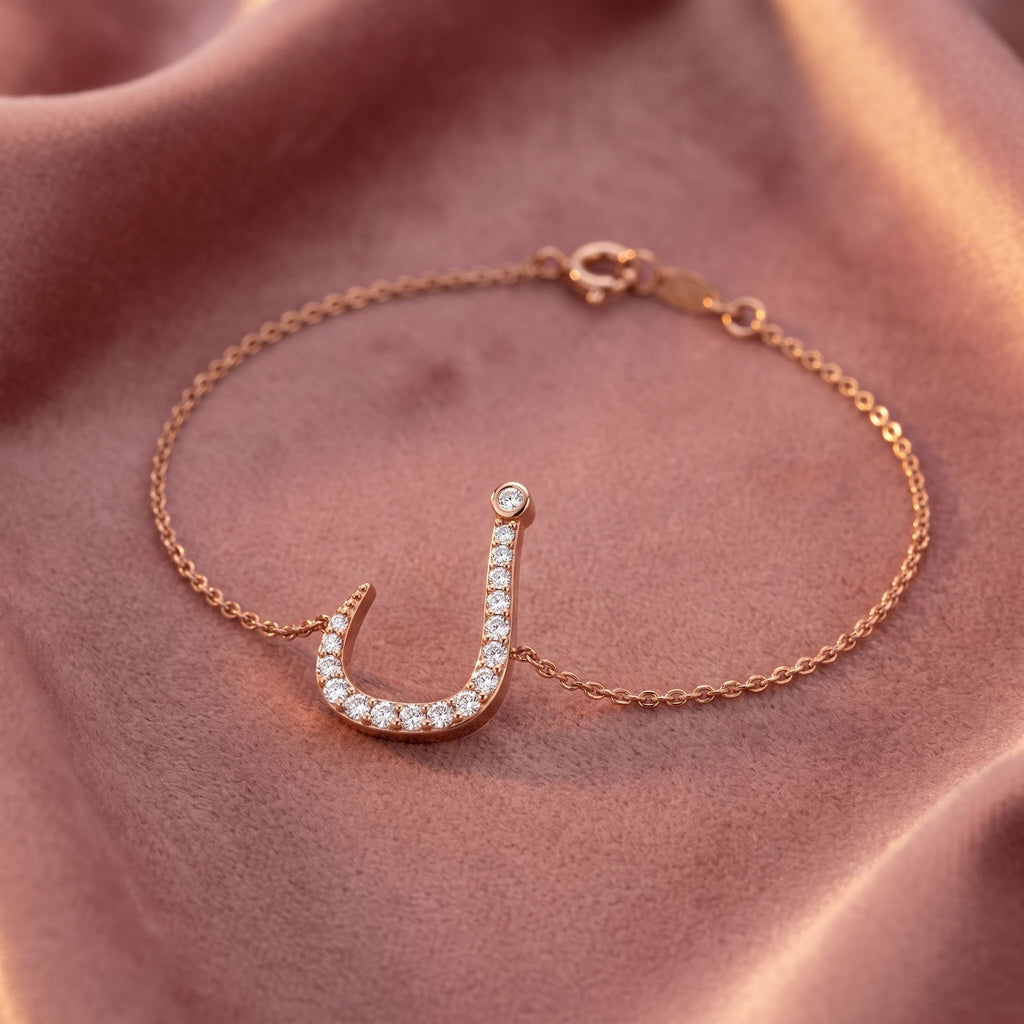 18K Arabic Alphabet Diamond Bracelet — AI cloth, in-house