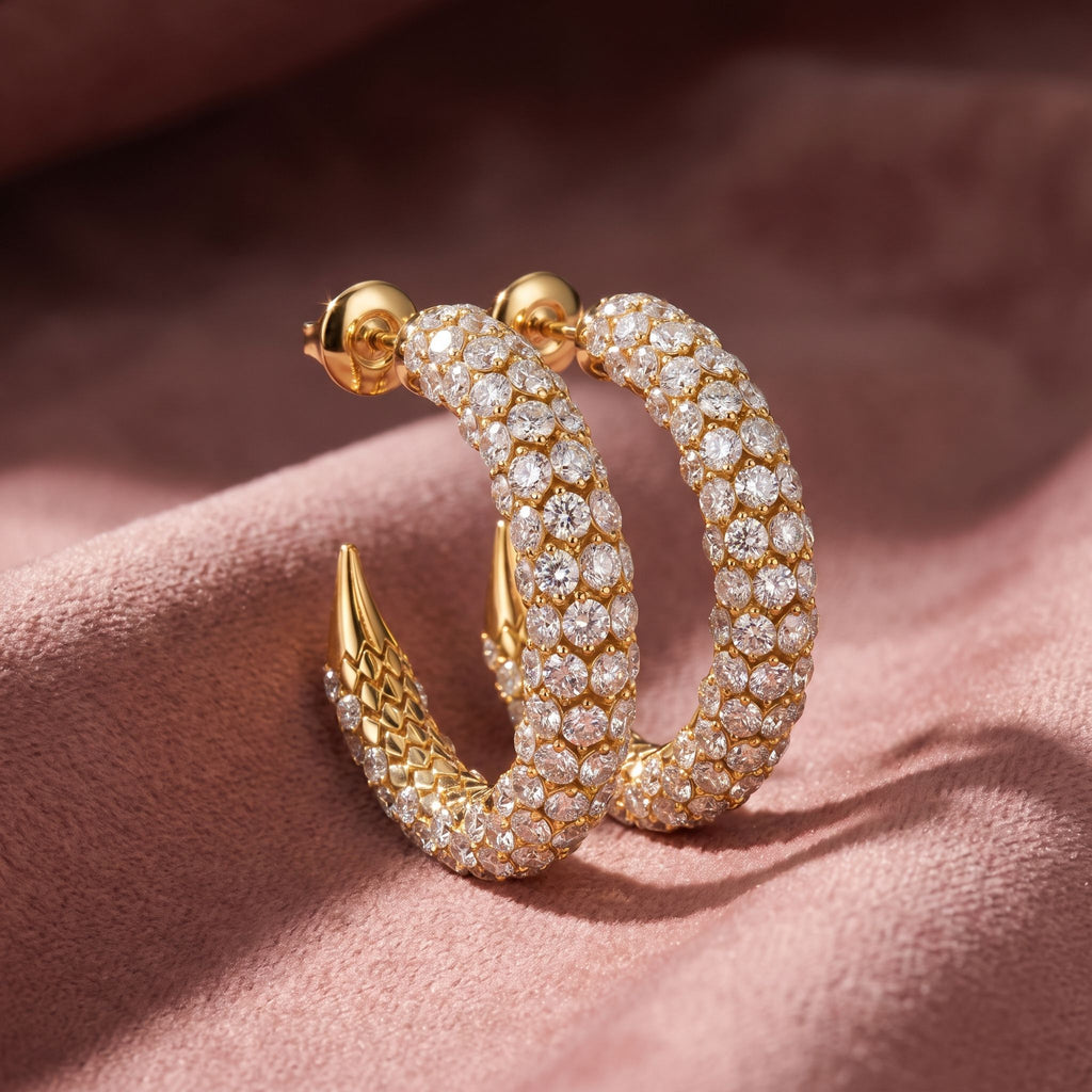 18K Pave Diamond Earrings — AI cloth, in-house