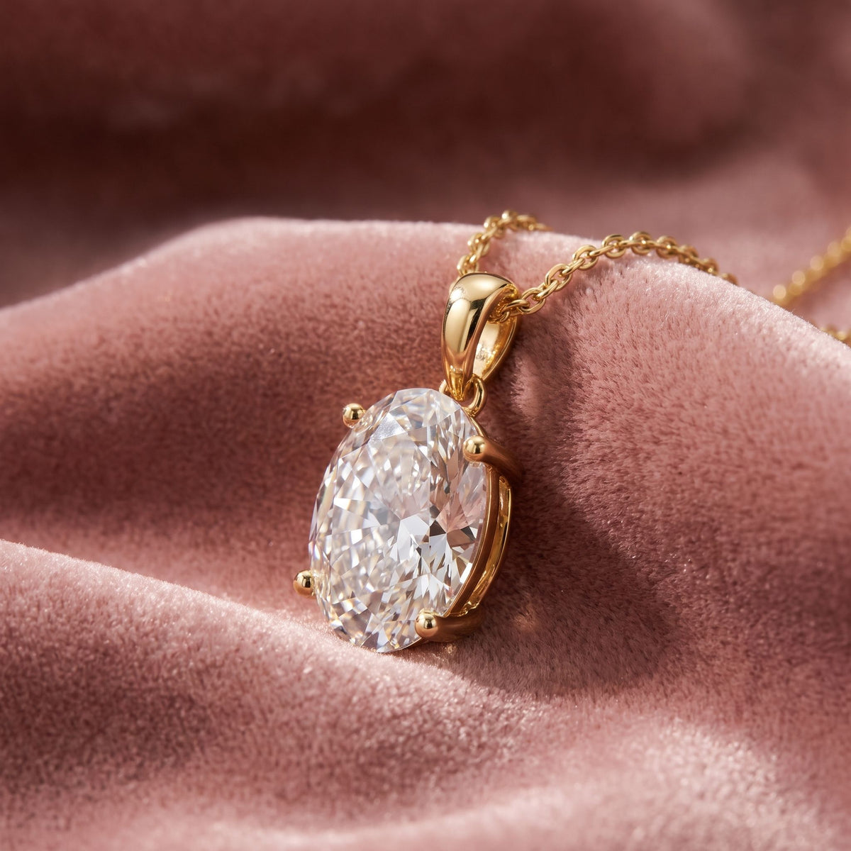 18K Solitaire Oval Diamond Pendant — AI cloth, in-house