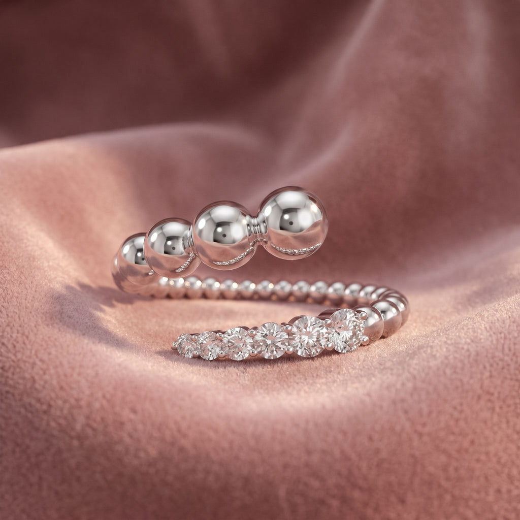 18K Spiral Pave Diamond Ring — AI cloth, in-house
