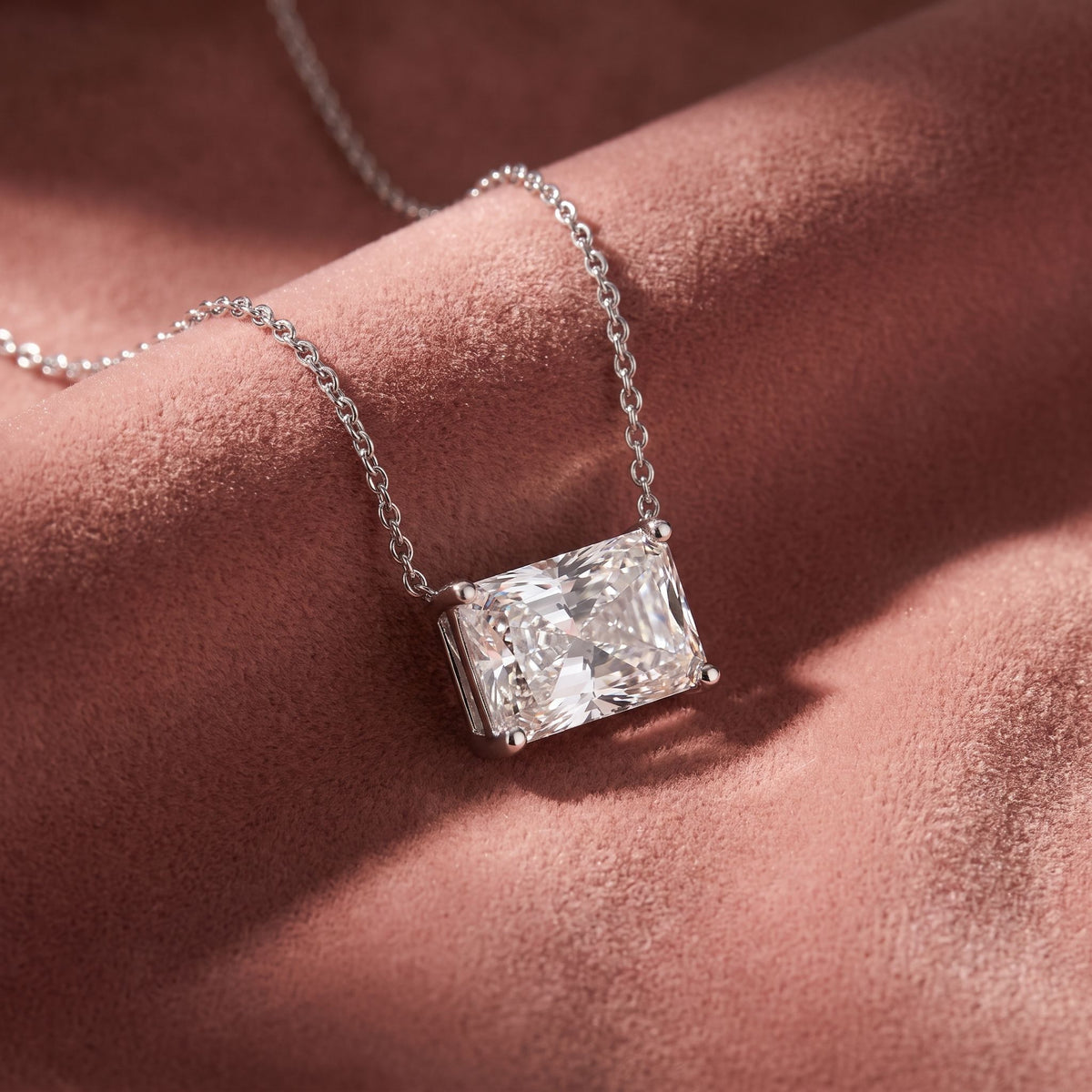 18K Radiant Solitaire Diamond Pendant — AI cloth, in-house