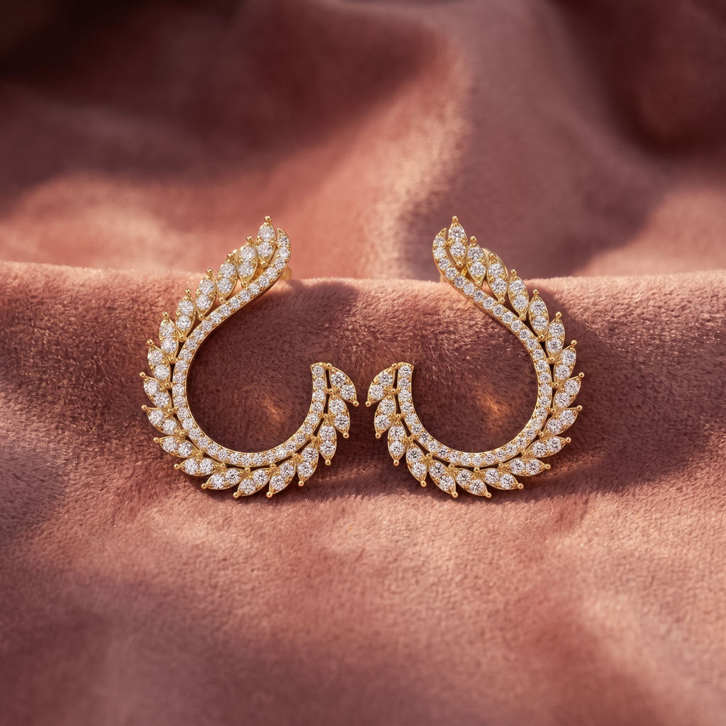 18K Peacock Feather Diamond Earrings — AI cloth, in-house