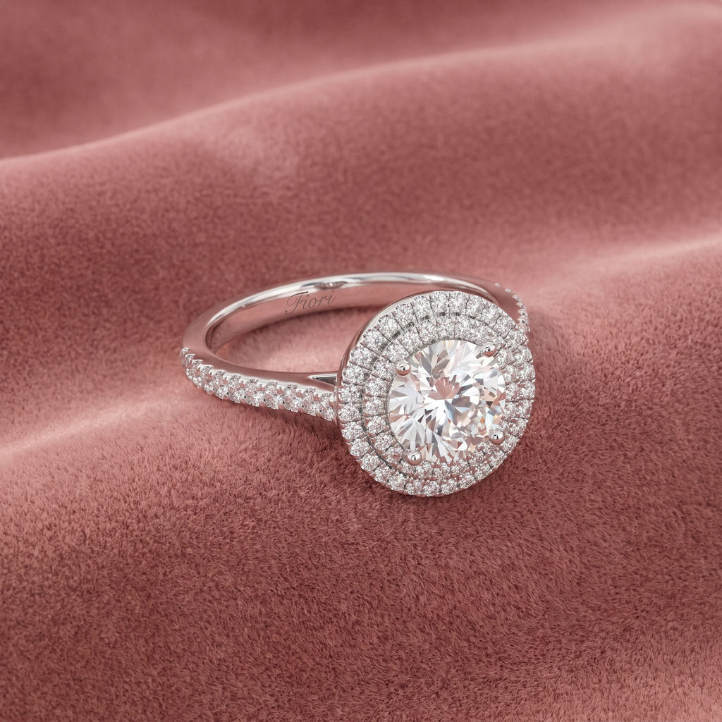 18K Halo Solitaire Round Diamond Engagement Ring — AI cloth, in-house