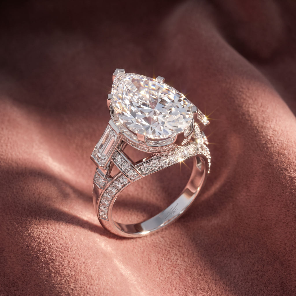 18K Pear Diamond Twisted Band Ring — AI cloth, in-house