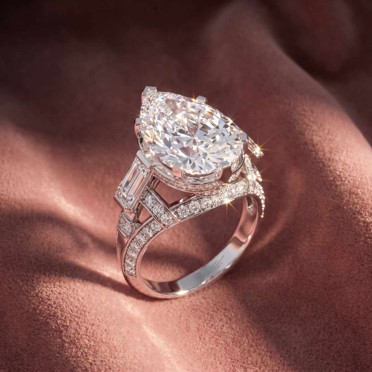 18K Pear Diamond Twisted Band Ring — AI cloth, in-house