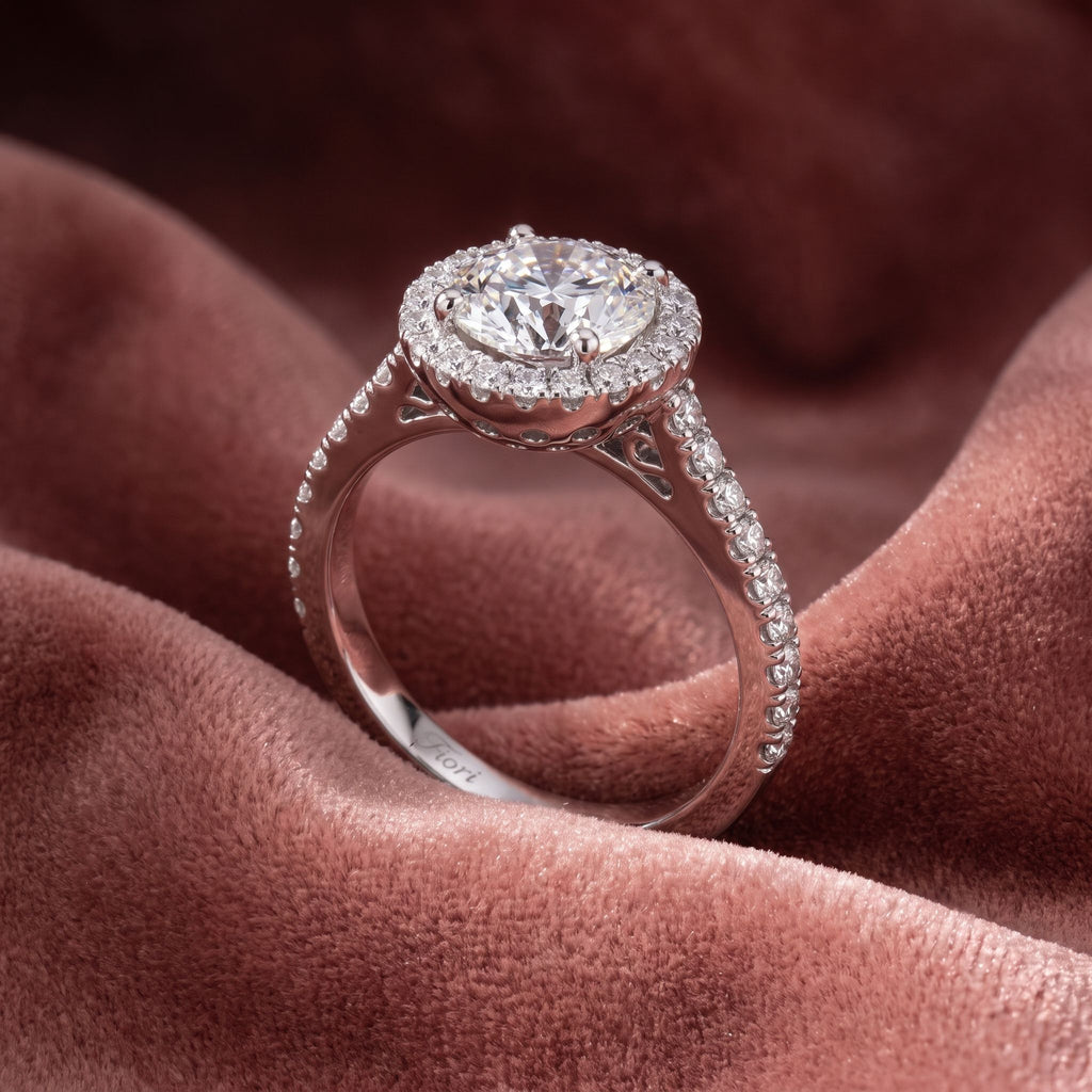 18K Halo Round Diamond Engagement Ring — AI cloth, in-house