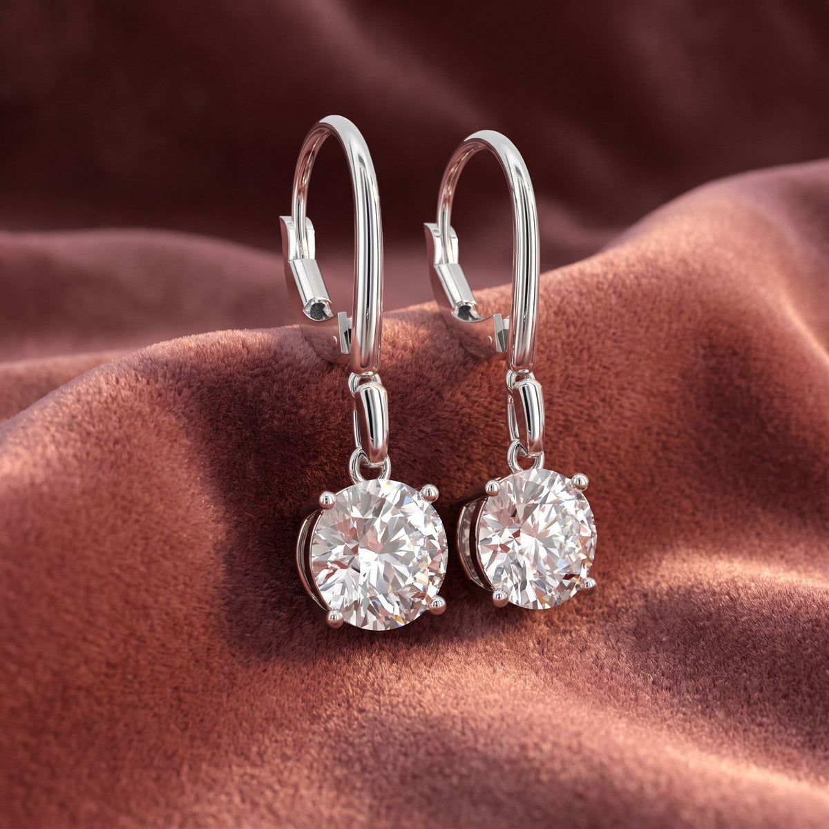 18K Round Solitaire Diamond Drop Earrings — AI cloth, in-house