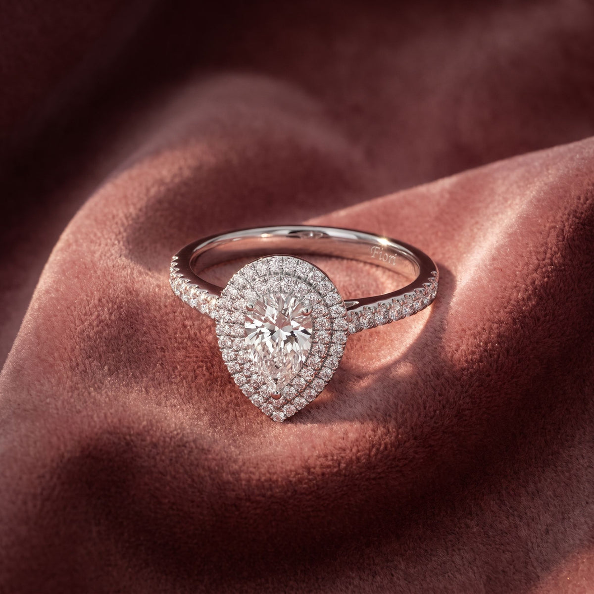 18K Halo Pear Diamond Ring — AI cloth, in-house