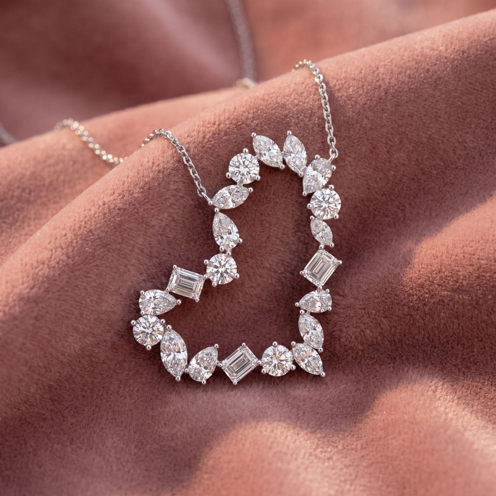 14K Heart Marquise Diamond Pendant — AI cloth, in-house