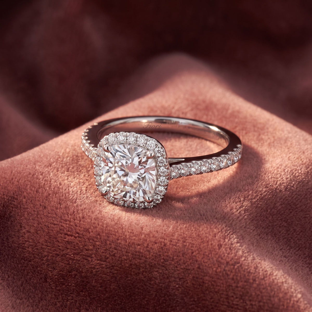 18K Halo Cushion Cut Diamond Engagement Ring — AI cloth, in-house