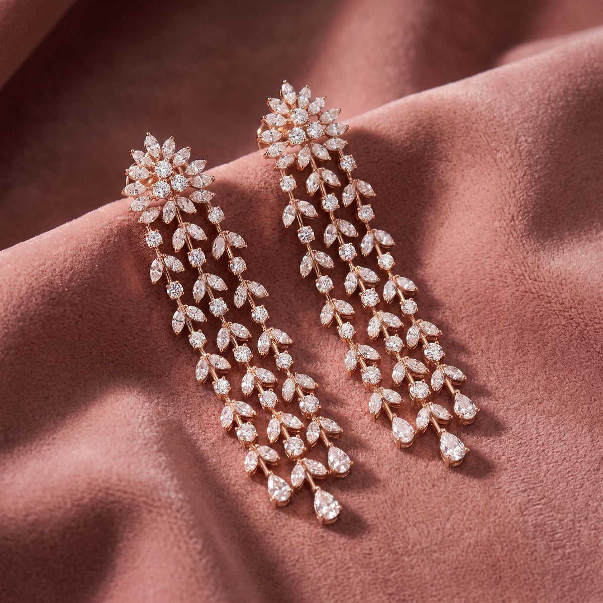 18K Floral Diamond Drop Earrings — AI cloth, in-house