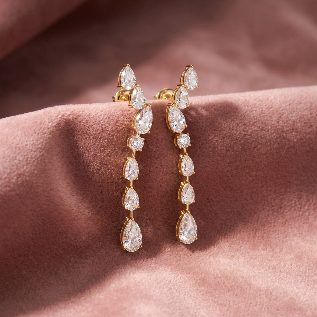 18K Pear Diamond Drop Earrings — AI cloth, in-house