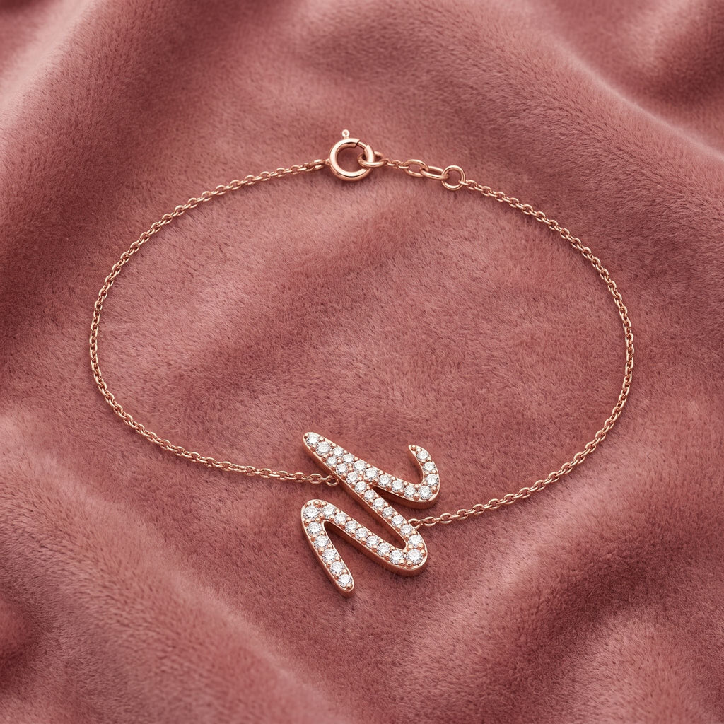 18K Alphabet Round Diamond Bracelet — AI cloth, in-house