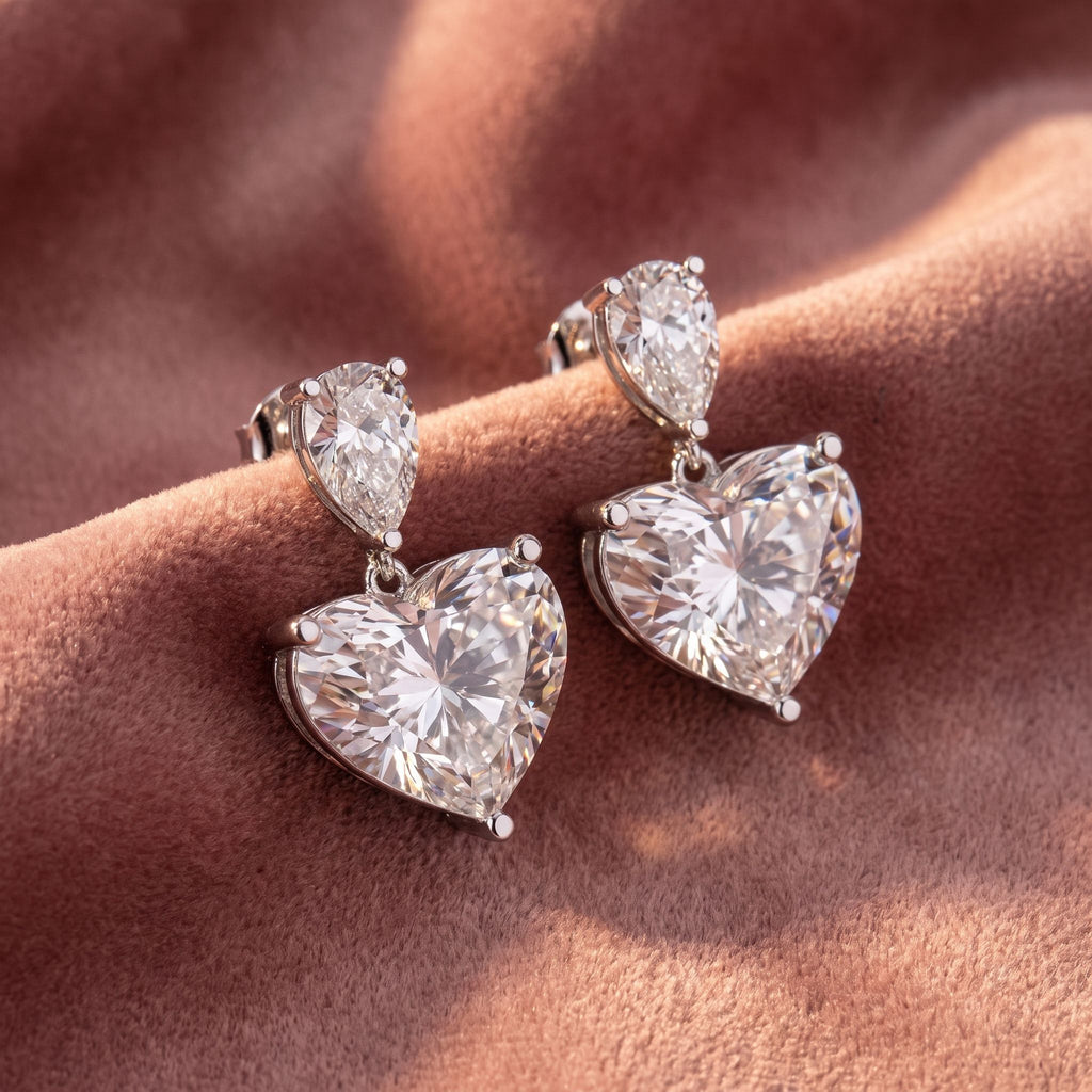 18K Pear Heart Diamond Drop Earrings — AI cloth, in-house