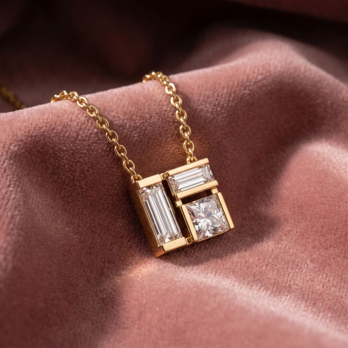 18K Baguette Diamond Pendant — AI cloth, in-house