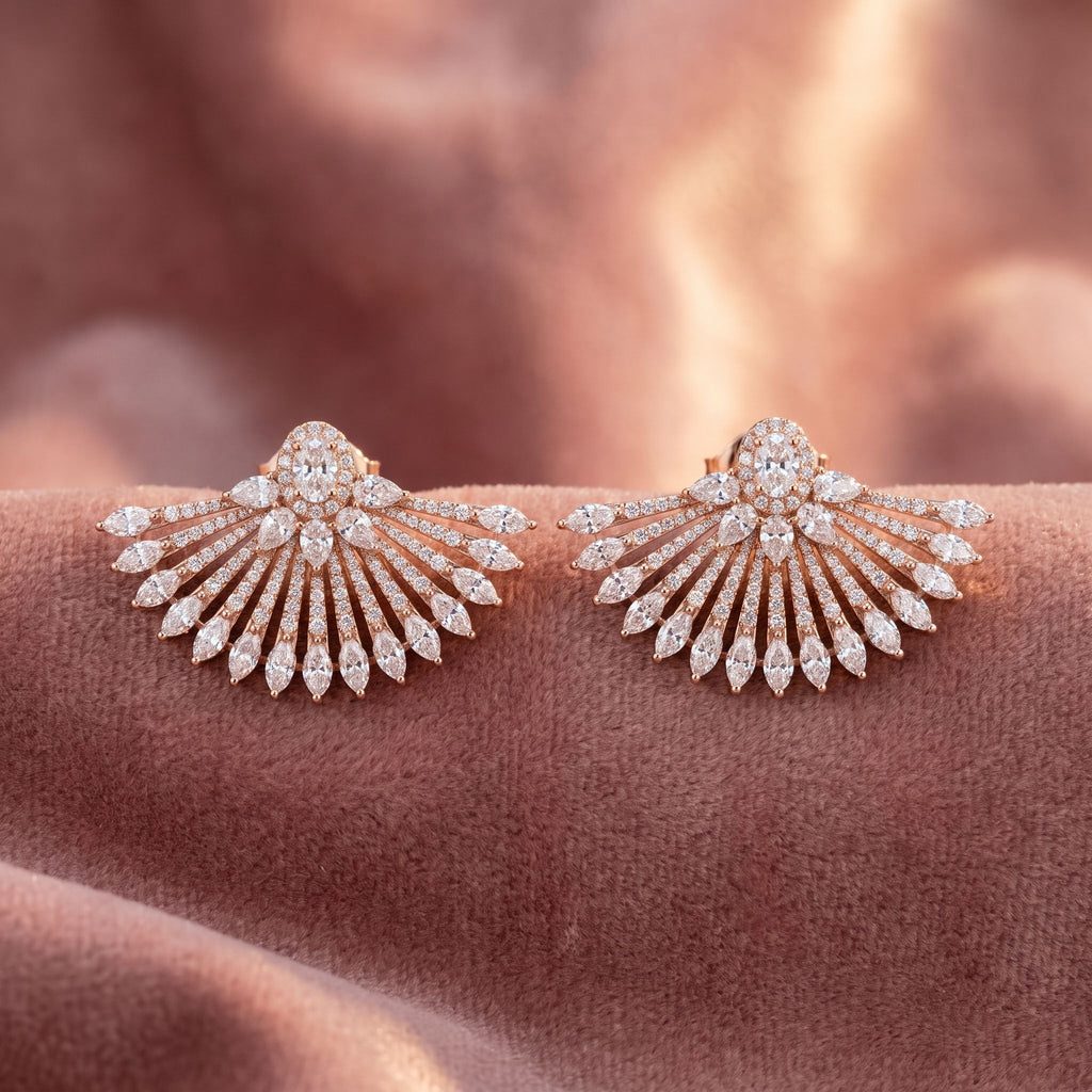 18K Fan Round Diamond Earrings — AI cloth, in-house
