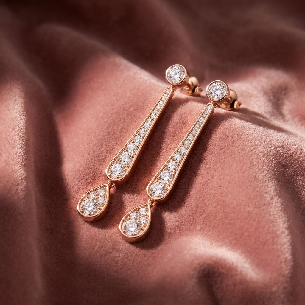 18K Round Pear Drop Diamond Earrings — AI cloth, in-house