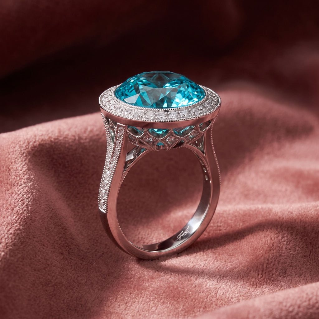 18K Halo Oval Statement Diamond Ring — AI cloth, in-house