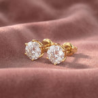 18K Round Solitaire Diamond Earrings — AI cloth, in-house