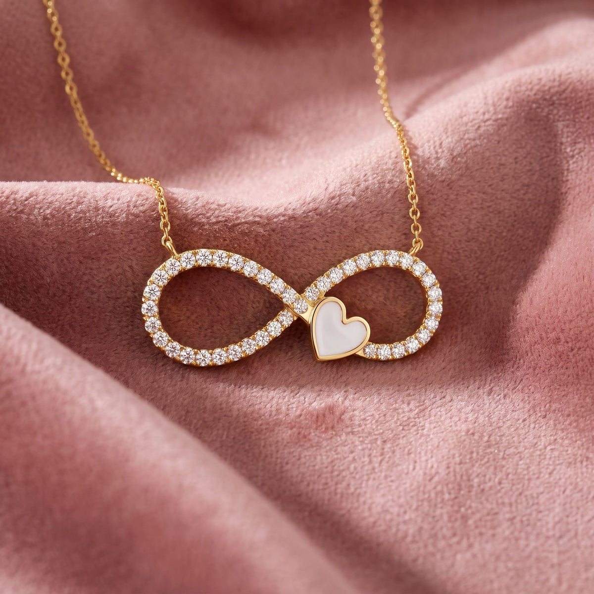 18K Infinity Heart Diamond Pendant — AI cloth, in-house