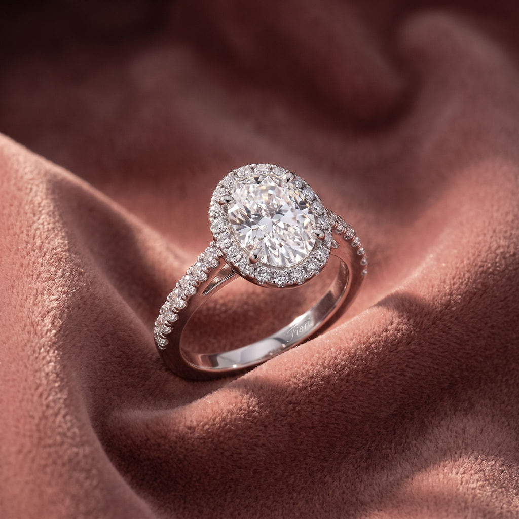 18K Halo Oval Diamond Engagement Ring — AI cloth, in-house
