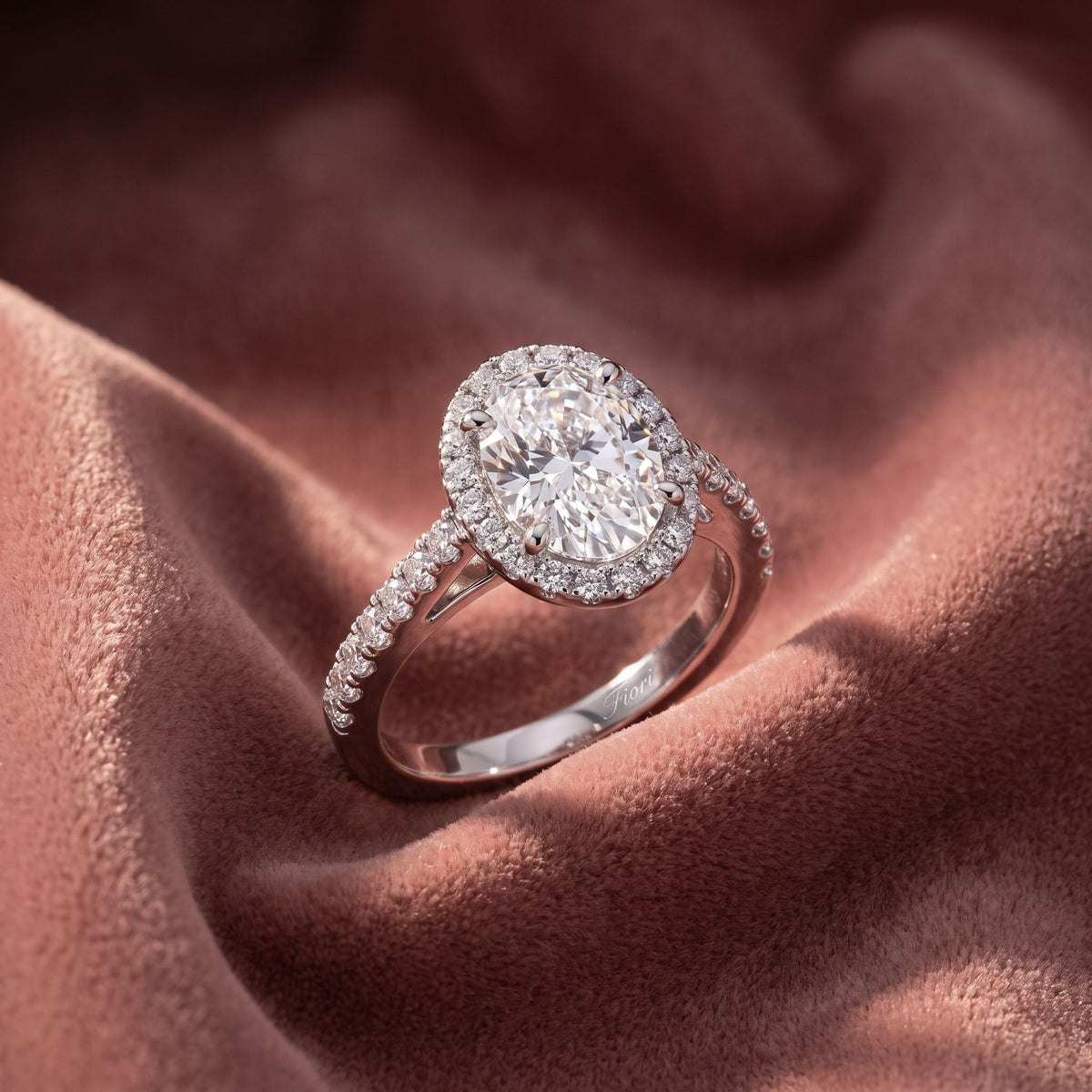 18K Halo Oval Diamond Engagement Ring — AI cloth, in-house