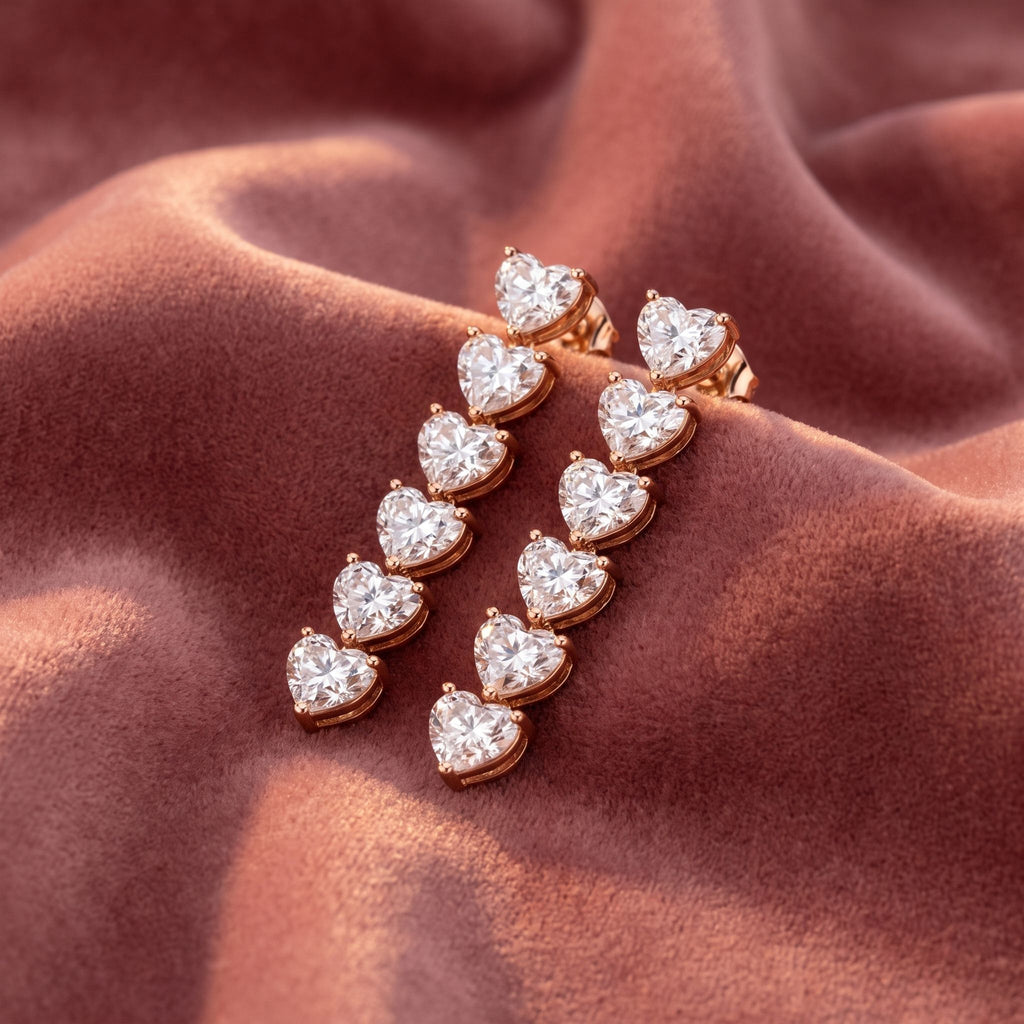18K Heart Diamond Drop Earrings — AI cloth, in-house