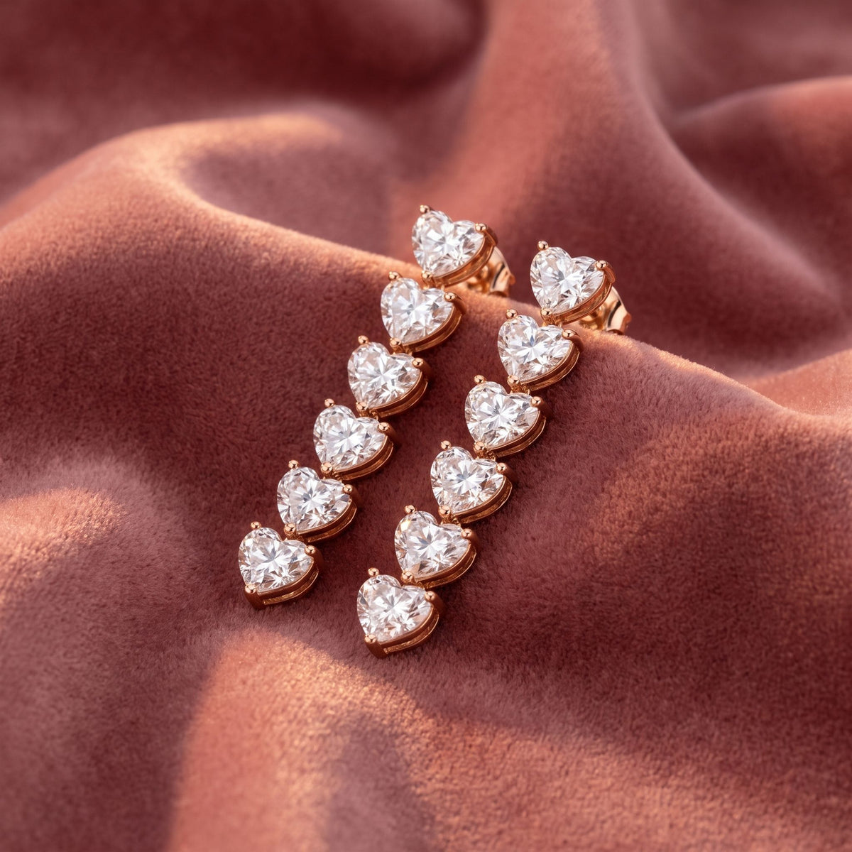 18K Heart Diamond Drop Earrings — AI cloth, in-house