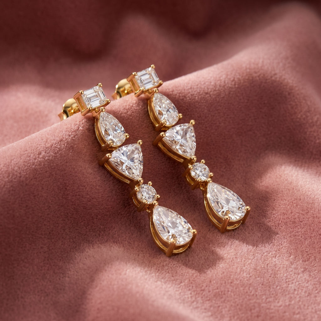 18K Diamond Drop Earrings — AI cloth, in-house