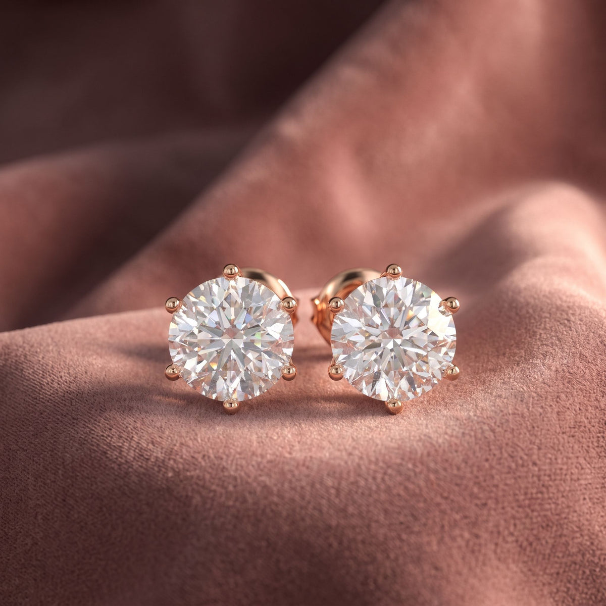 18K Round Solitaire Diamond Earrings — AI cloth, in-house
