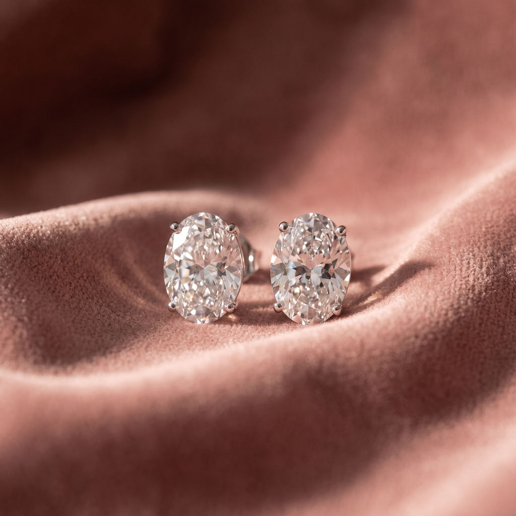 18K Oval Halo Diamond Earrings — AI cloth, in-house