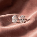 18K Oval Halo Diamond Earrings — AI cloth, in-house
