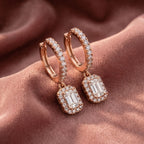 18K Emerald Halo Drop Diamond Earrings — AI cloth, in-house