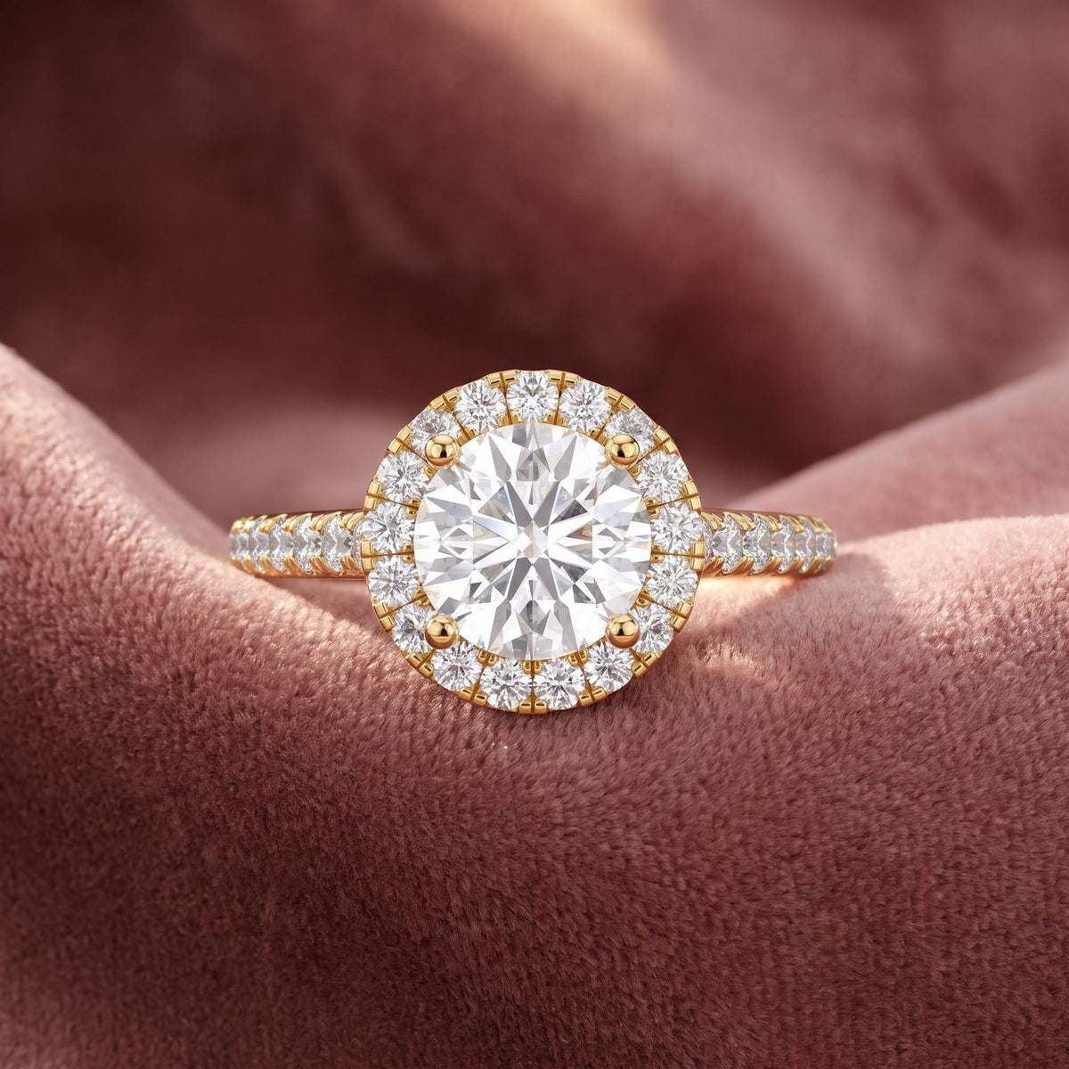 18K Halo Round Diamond Ring — AI cloth, in-house