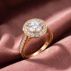 18K Halo Round Diamond Engagement Ring — AI cloth, in-house