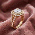 18K Halo Cushion Diamond Engagement Ring — AI cloth, in-house