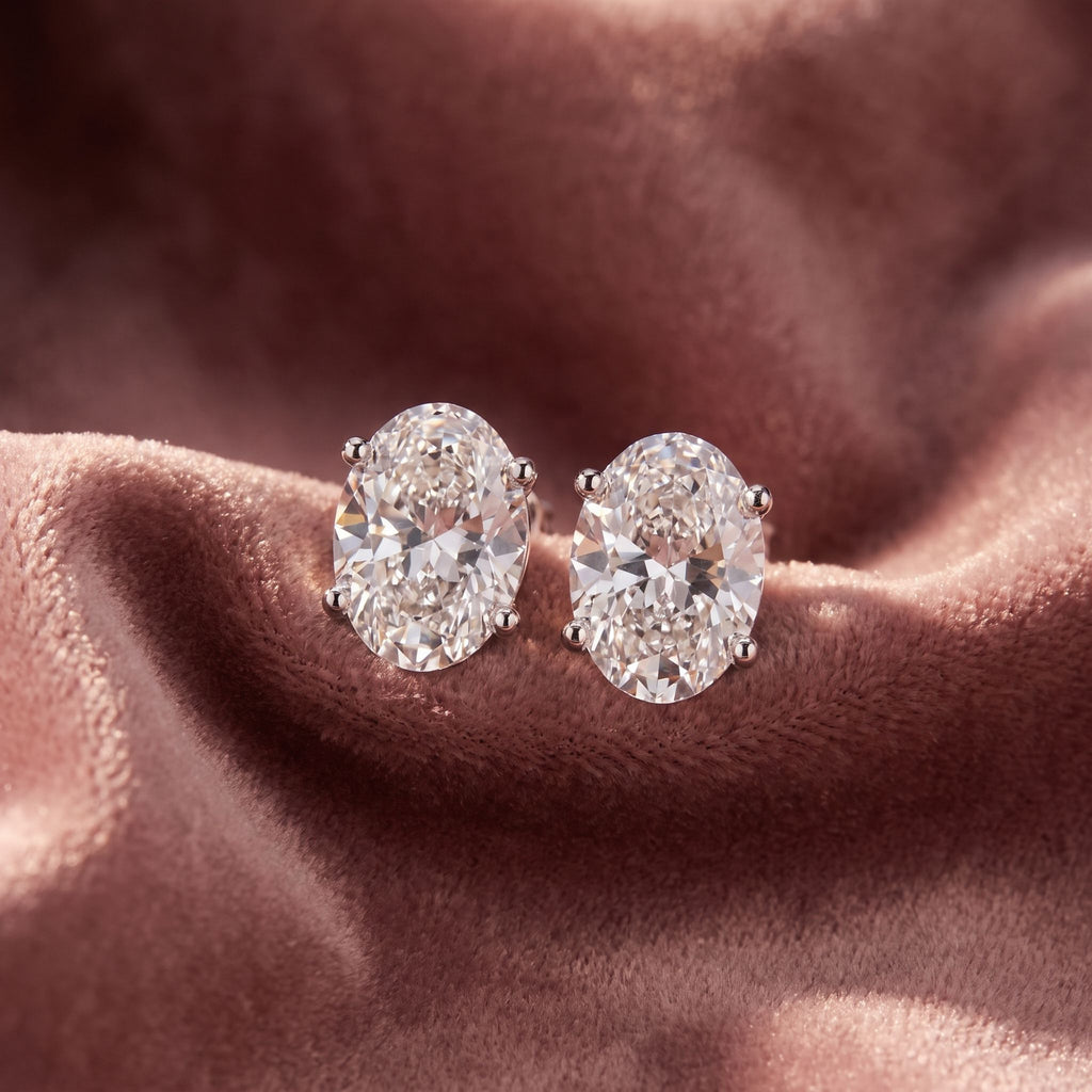 18K Oval Solitaire Diamond Earrings — AI cloth, in-house