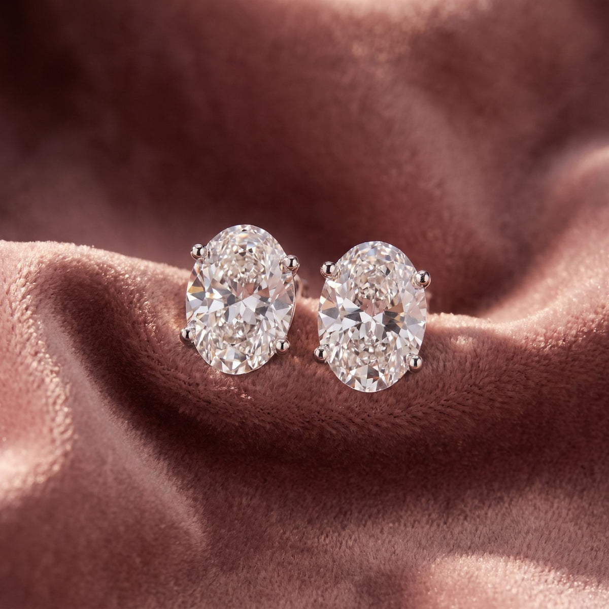 18K Oval Solitaire Diamond Earrings — AI cloth, in-house