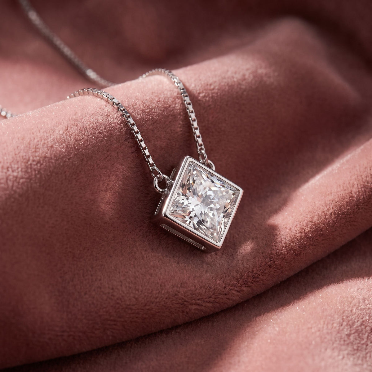 18K Solitaire Princess Diamond Pendant — AI cloth, in-house
